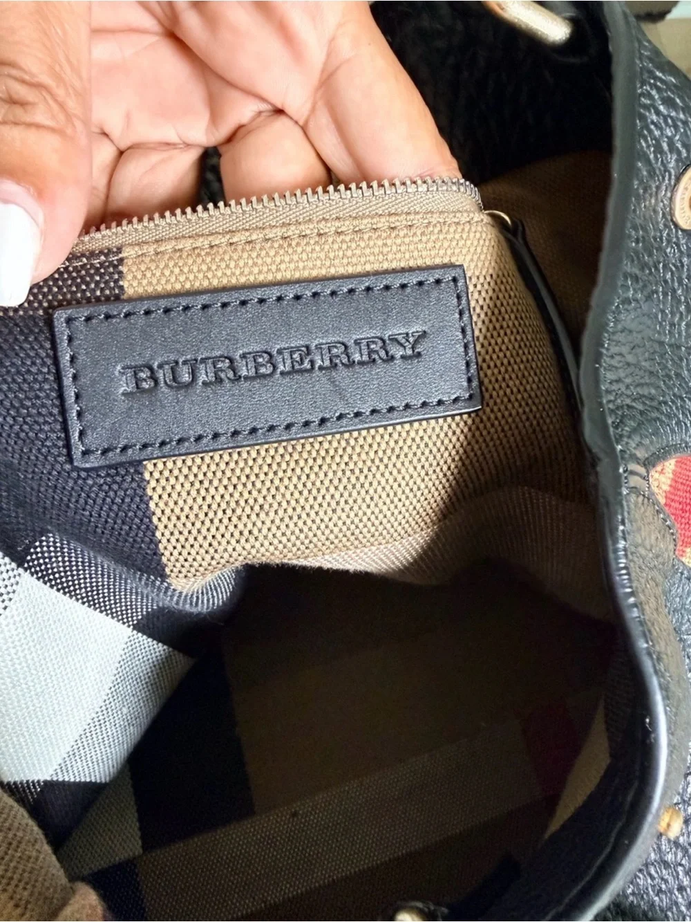 Burberry House Check Black Leather Large Shoulder Tote + Dust Bag